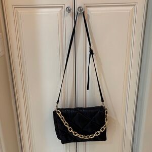 Stand Studio Elegant Black Quilted Shoulder Bag with Removable Gold Chain